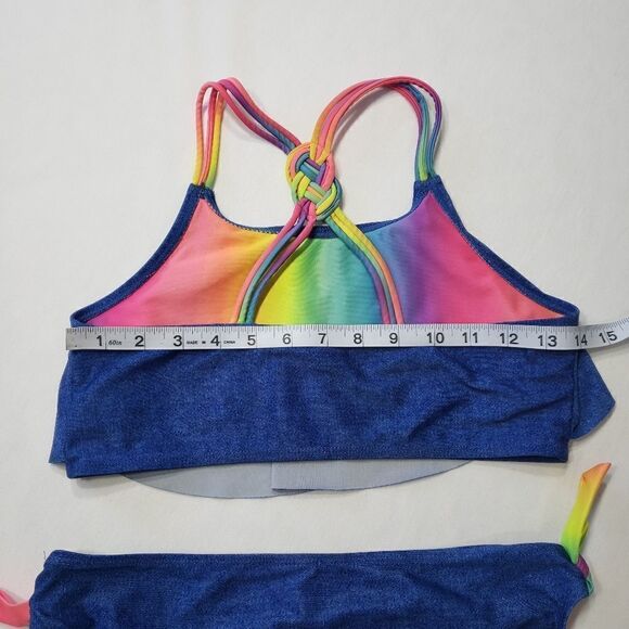 Nation Blue & Rainbow Crossed Braided Strap 2-pc Bikini Set Sz XL (14-16) - Picture 9 of 14